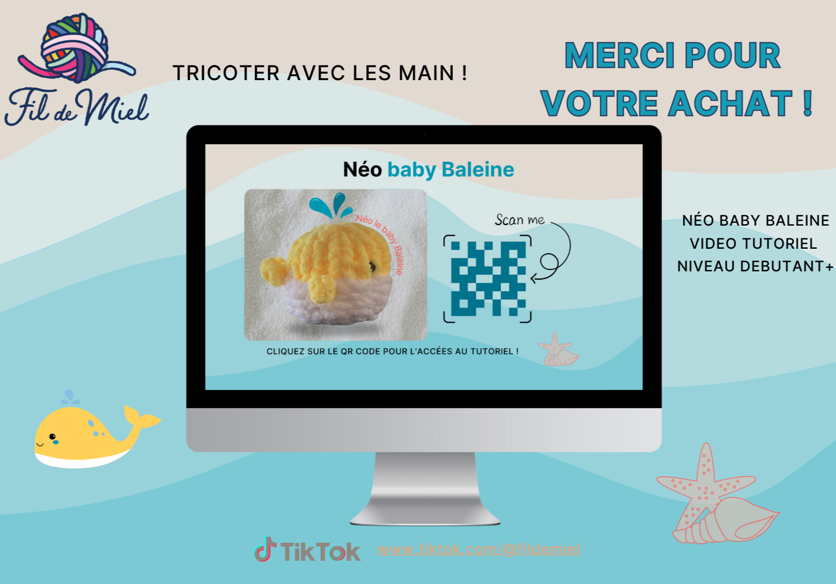 Kit tricot peluche Néo baby baleine - Création DIY enfant avec laine XXL