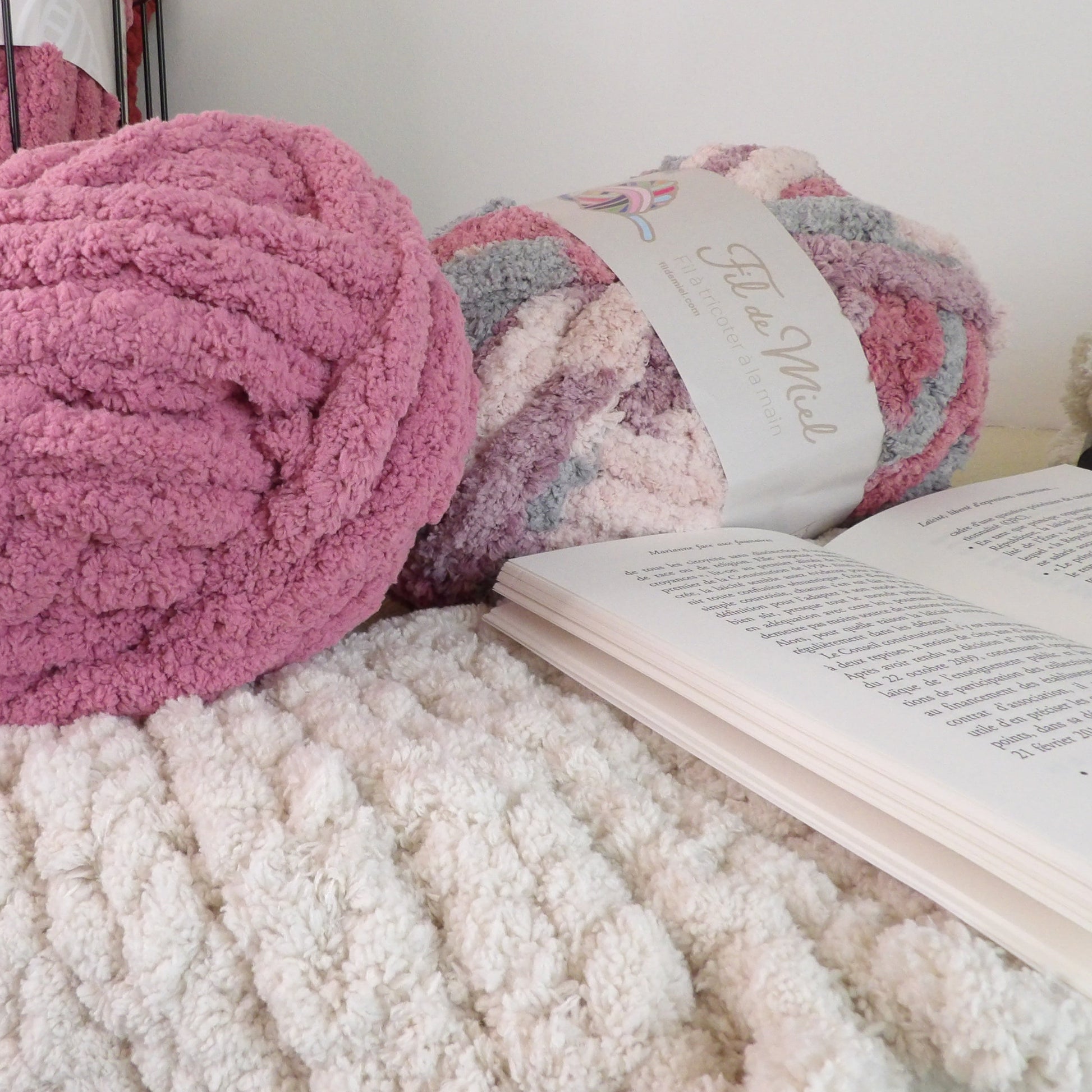 Laine XXL vieux rose vintage - Fil chenille ultra doux