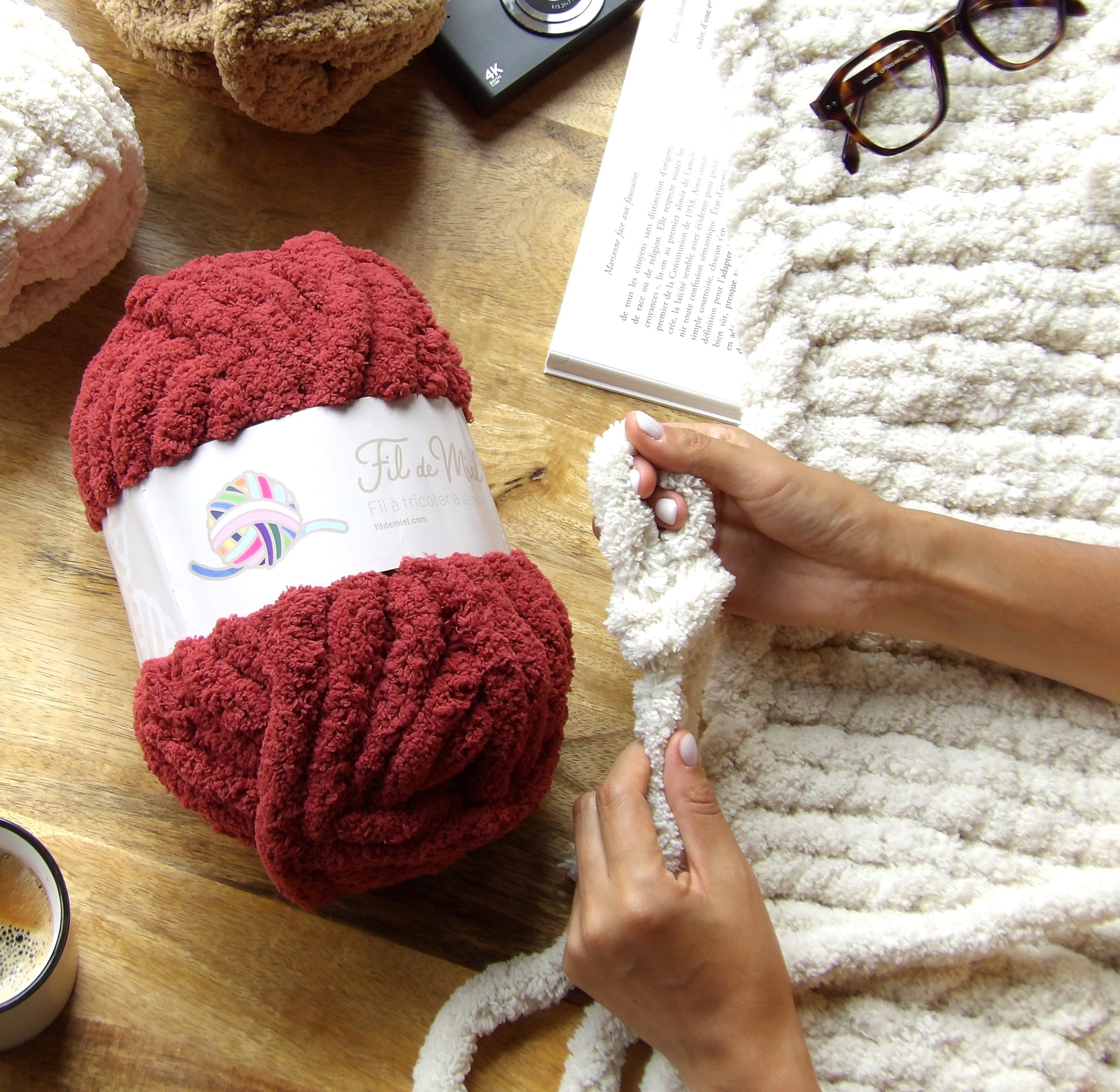 Laine XXL terre cuite rouge - Fil chenille naturel ultra doux