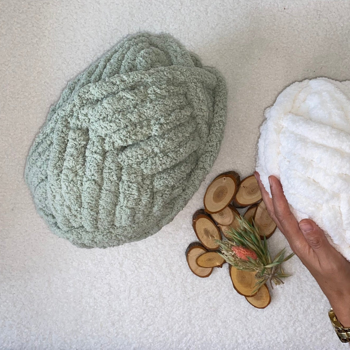 Laine XXL vert sauge - Fil chenille végétal ultra doux pour tricot