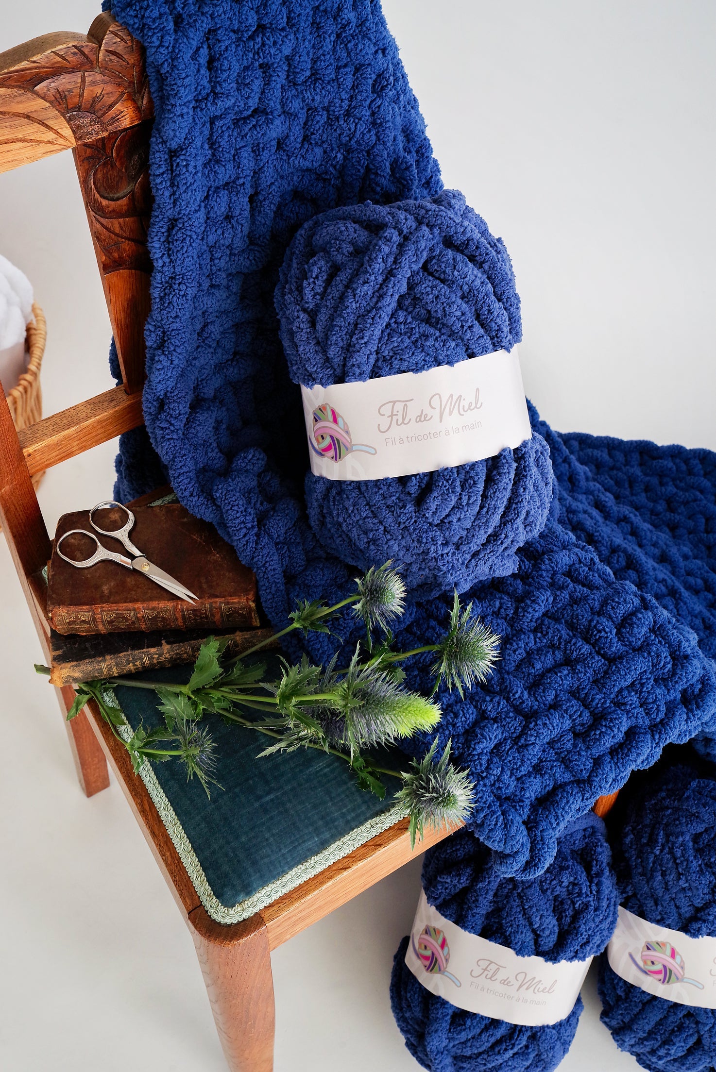 Nos Bleu - fils XXL Ultra Doux & Épais - Fil Chenille Géante, Fil de Miel