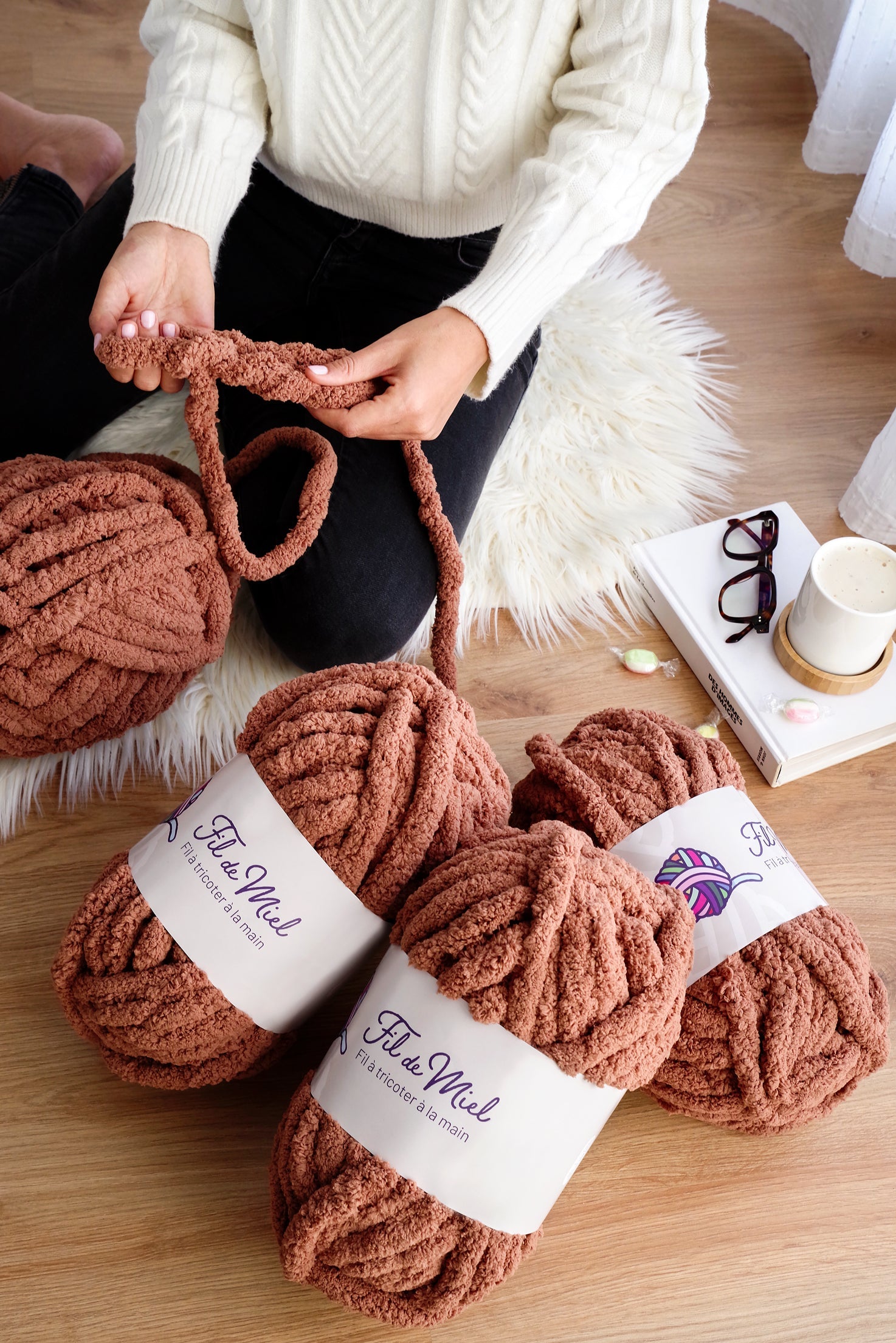 Fils XXL 300 Gr Ultra Doux & Épais - Fil Chenille Géante - Fil de Miel